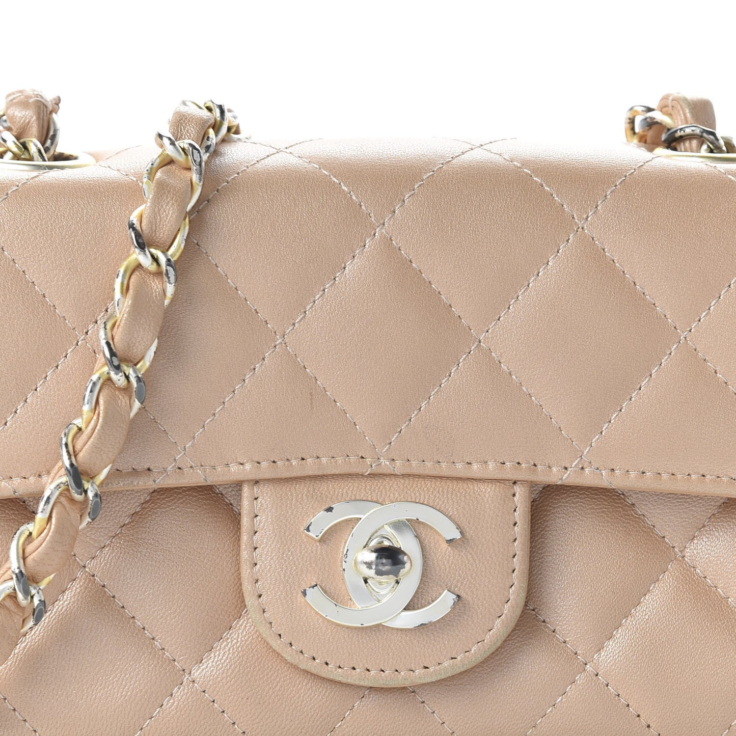 Lambskin Quilted Extra Mini Rectangular Flap Beige
