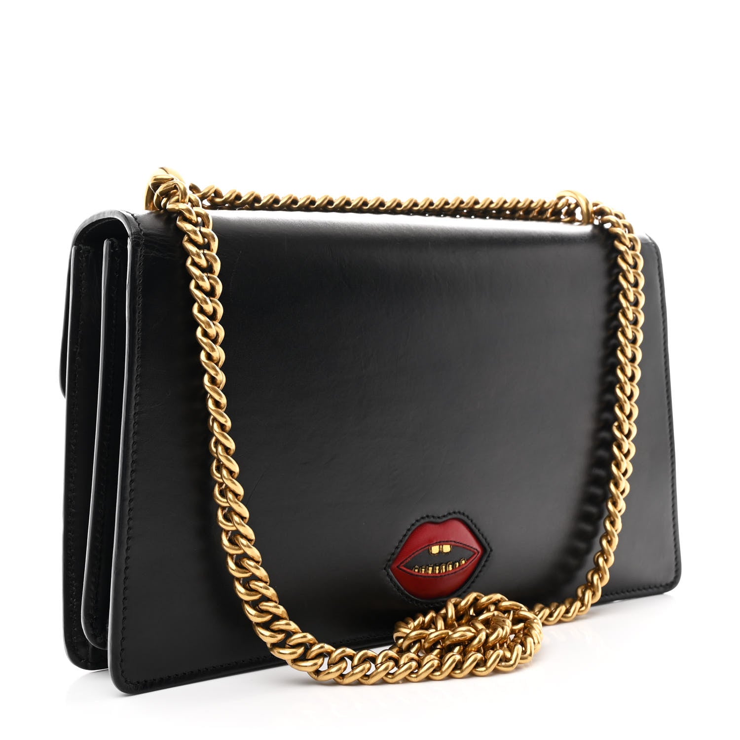 Gucci Knight Calfskin Malaga Kid Heart Medium GG Marmont Chain Handle Bag Black Hibiscus Red Multicolor 3 of 10