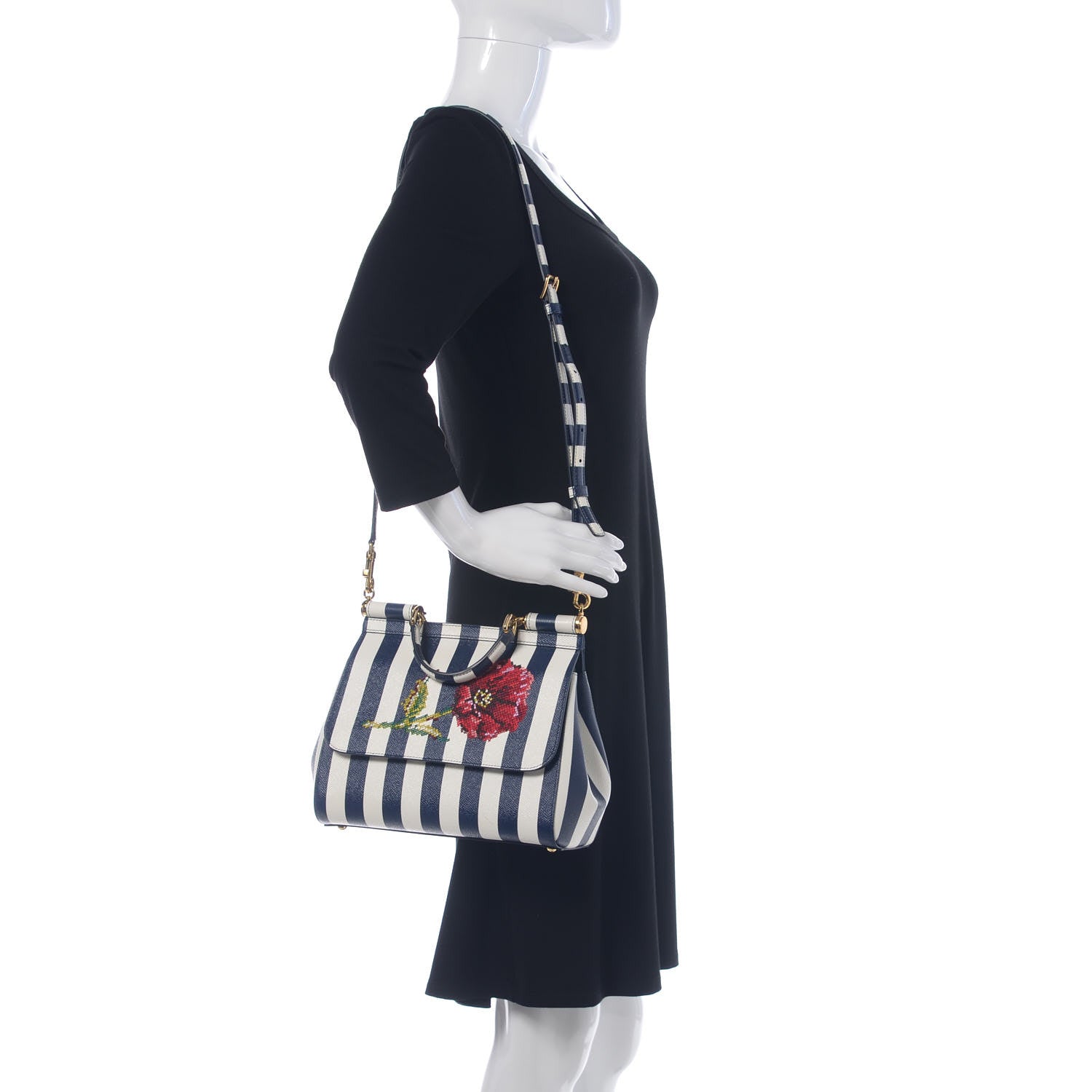 Dolce & Gabbana Dauphine Embroidered Striped Print Medium Miss Sicily Satchel White 2 of 9