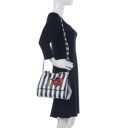 Dolce & Gabbana Dauphine Embroidered Striped Print Medium Miss Sicily Satchel White 2 of 9