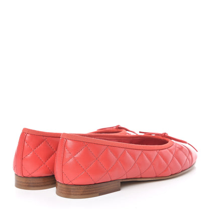 Chanel Lambskin Quilted CC Cap Toe Ballerina Flats 35.5 Light Red 4 of 8