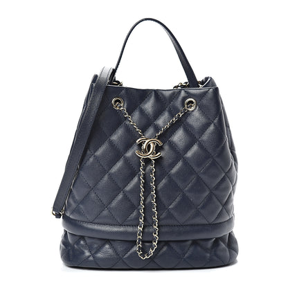 Chanel Caviar Quilted Rolled Up Bucket Drawstring Bag Navy 1 of 9