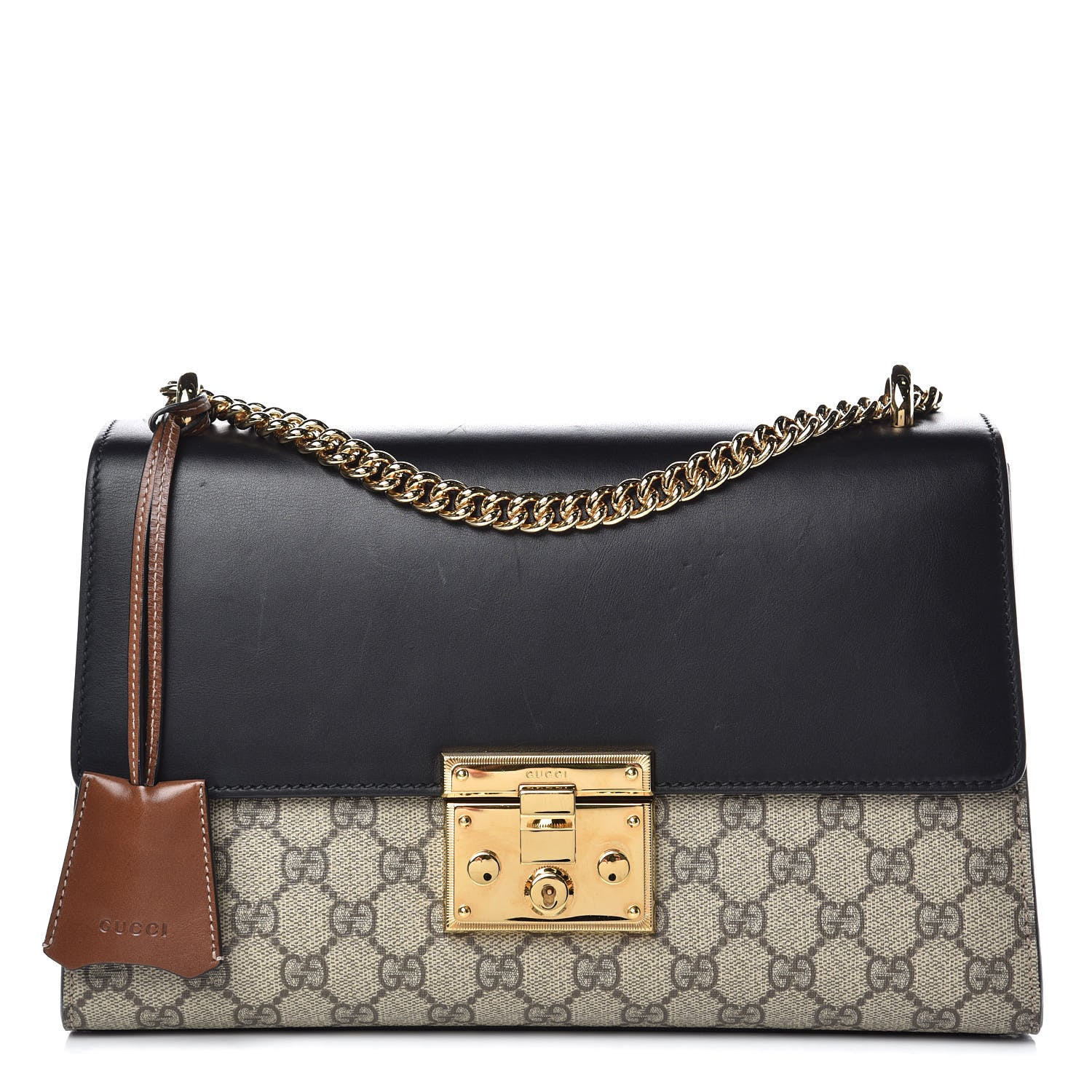 Gucci GG Supreme Monogram Calfskin Medium Padlock Shoulder Bag Beige Black Cuir 1 of 13