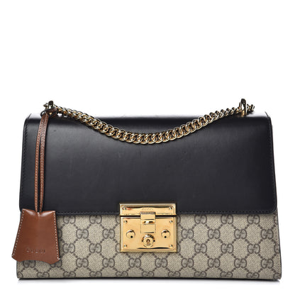 Gucci GG Supreme Monogram Calfskin Medium Padlock Shoulder Bag Beige Black Cuir 1 of 13