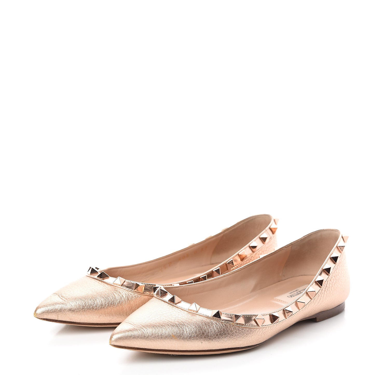 Metallic Pebbled Calfskin Rockstud Ballerina Flats 37 Rame