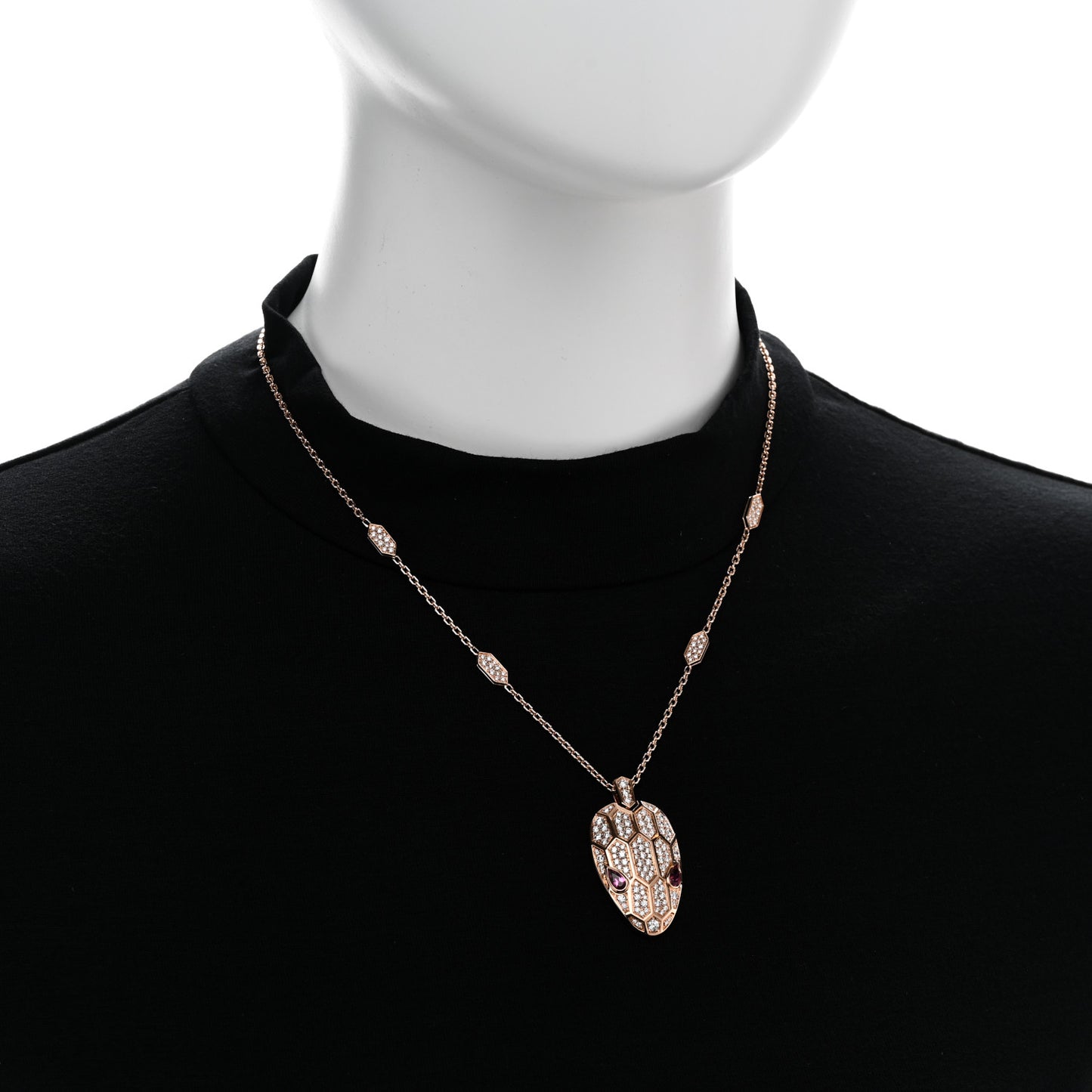 18K Rose Gold Diamond Rubellite Serpenti Seduttori Pendant Necklace