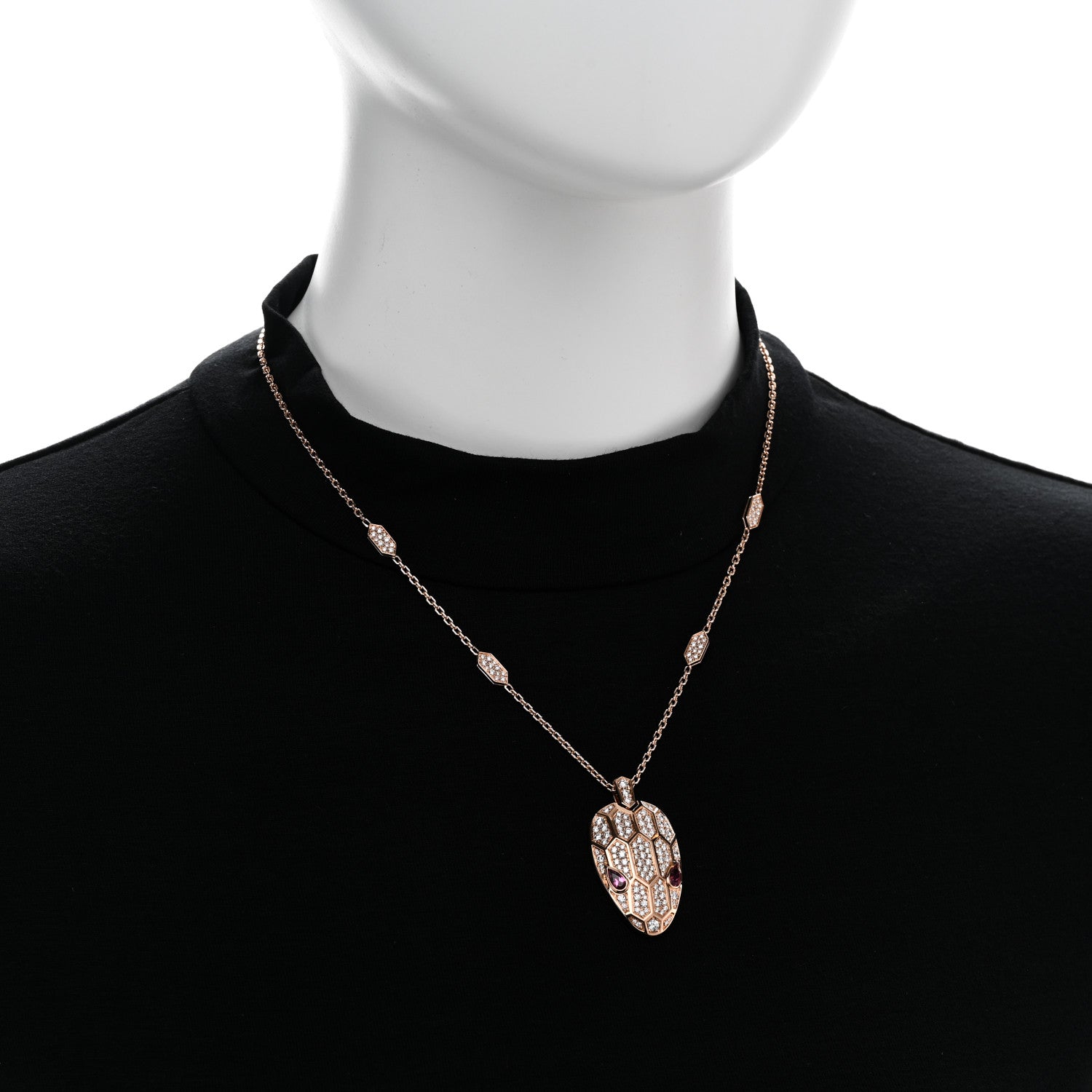 Bulgari 18K Rose Gold Diamond Rubellite Serpenti Seduttori Pendant Necklace 2 of 6