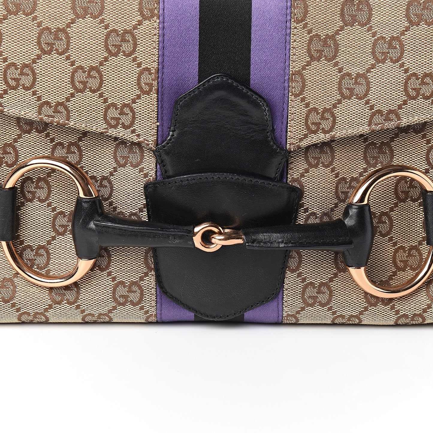 Monogram Horsebit Web Flap Bag Brown Purple