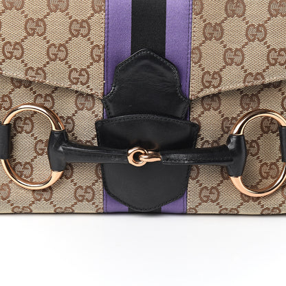 Gucci Monogram Horsebit Web Flap Bag Brown Purple 9 of 9