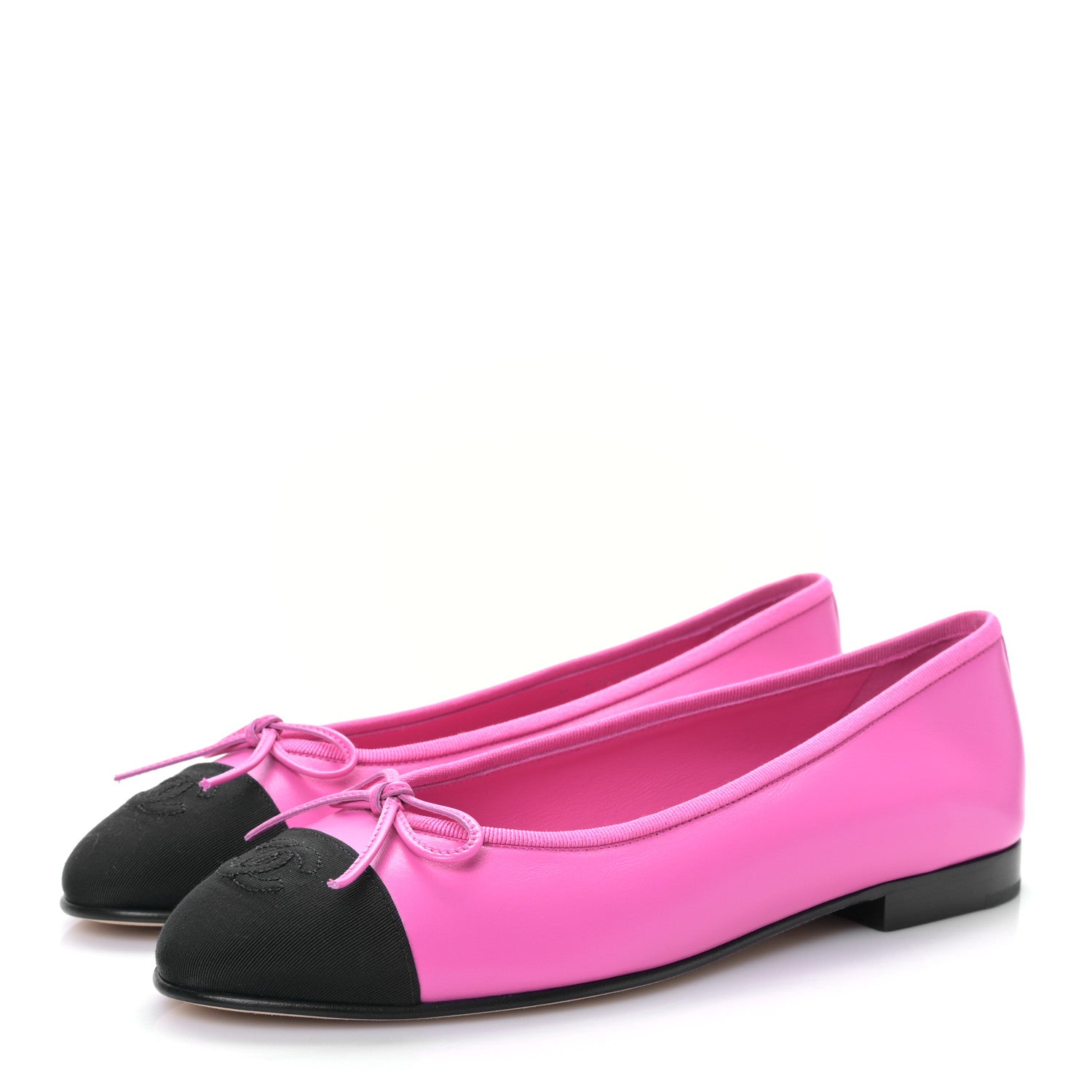 Chanel Lambskin Grosgrain Cap Toe CC Ballerina Flats 38 Pink Black 3 of 8