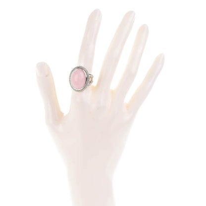 David Yurman Sterling Silver Pink Agate Diamond Signature Oval Ring 6 2 of 4