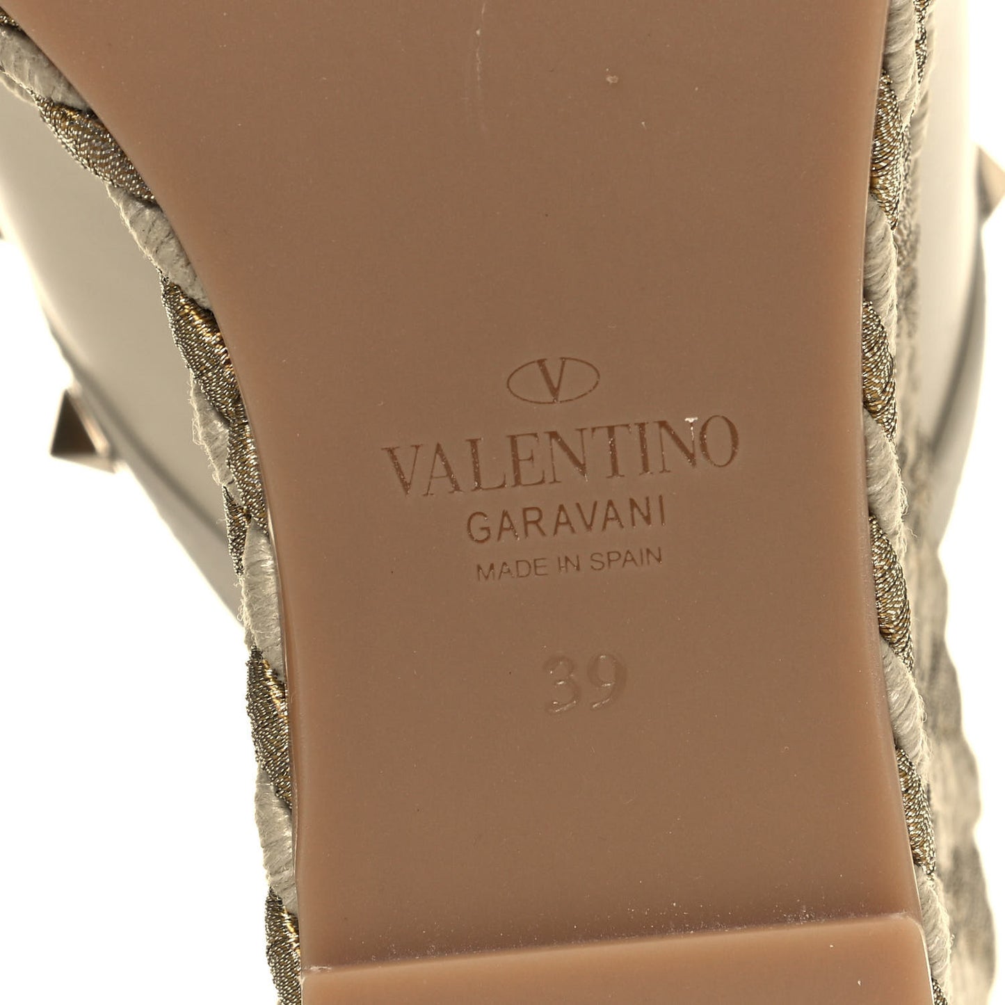 Calfskin Silk Rockstud Torchon Espadrille Wedge 25/115mm Slide Sandals 39 Light Ivory