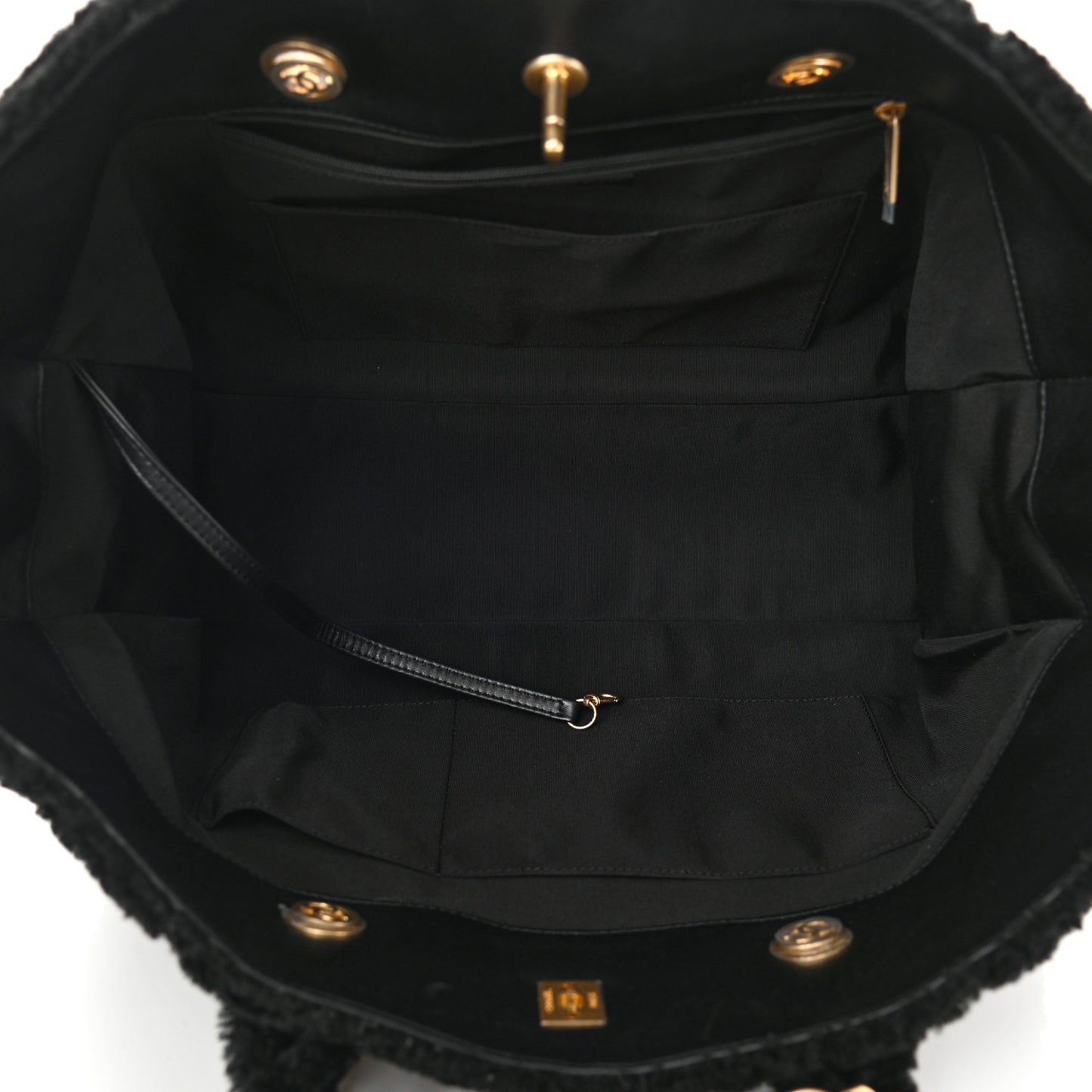 Shearling Sequin Tweed Shopper Tote Black