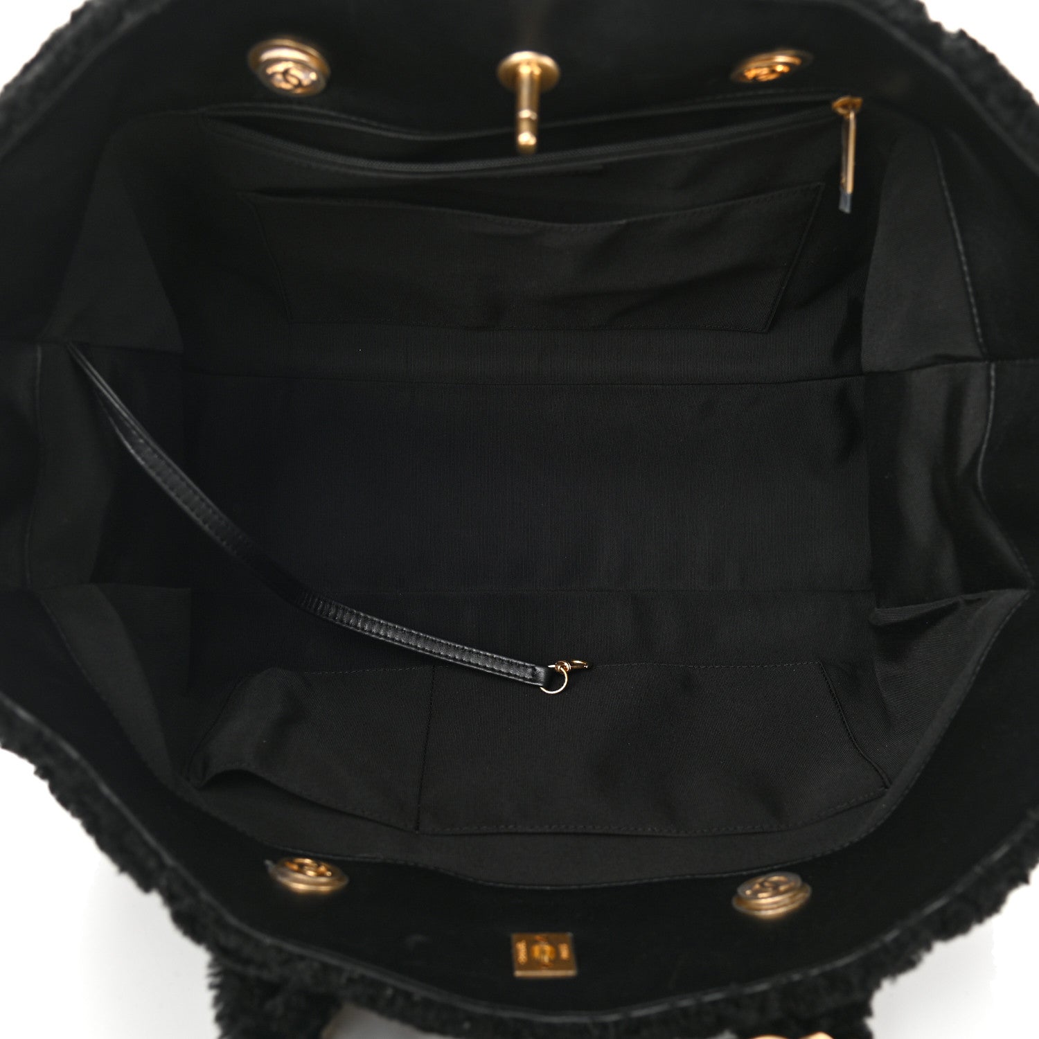 Chanel Shearling Sequin Tweed Shopper Tote Black 5 of 10