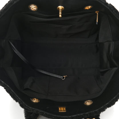 Chanel Shearling Sequin Tweed Shopper Tote Black 5 of 10