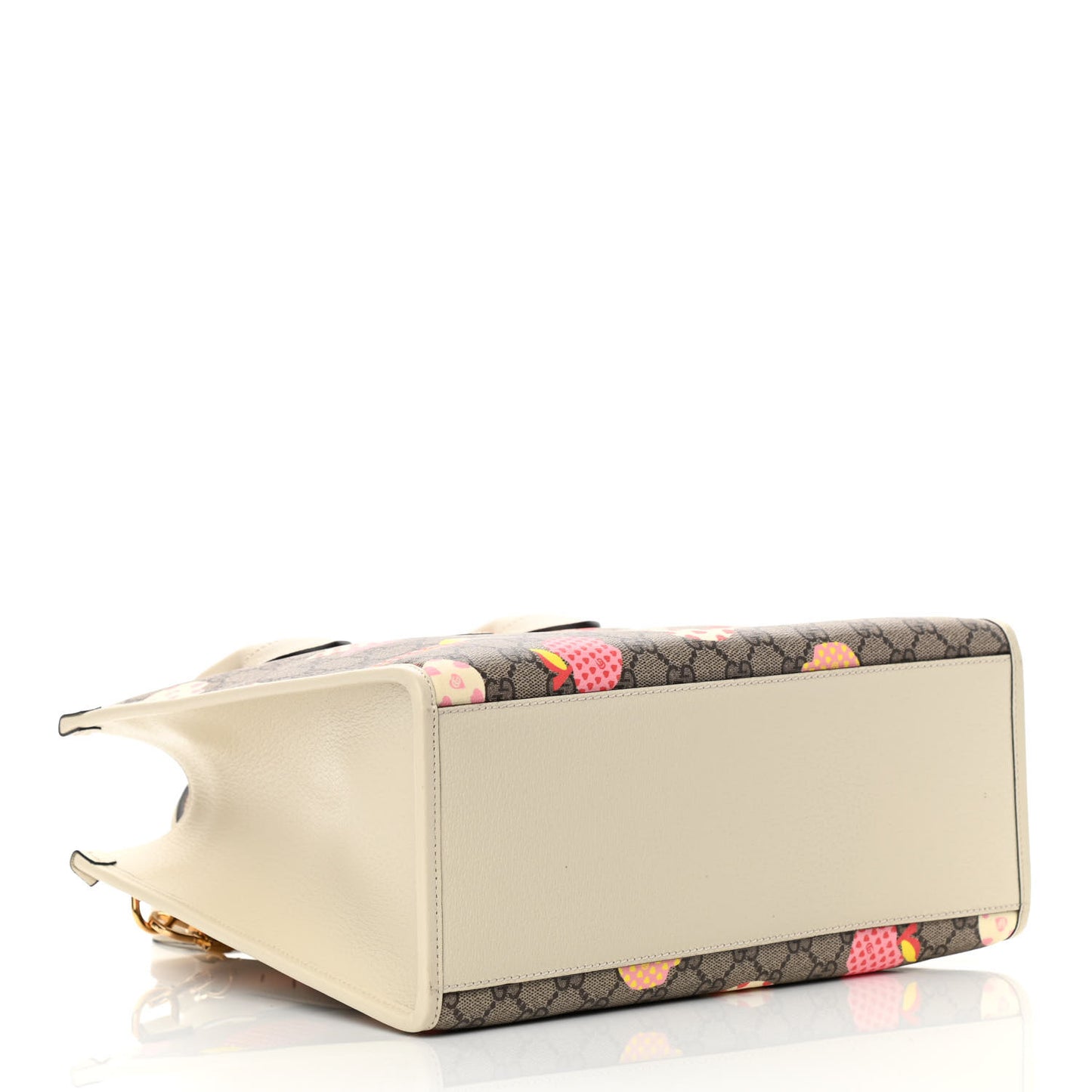 GG Supreme Monogram Textured Calfskin Les Pommes Small Retro Interlocking G Tote Bag Beige Multicolor Mystic White