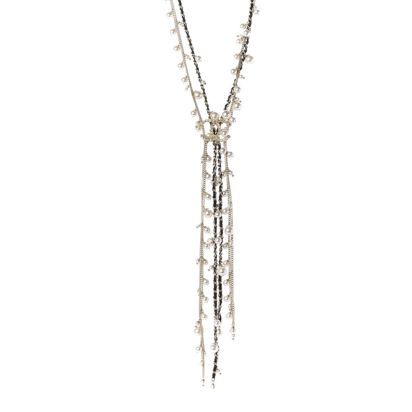 Lambskin Crystal Pearl Chain Necklace Black Gold