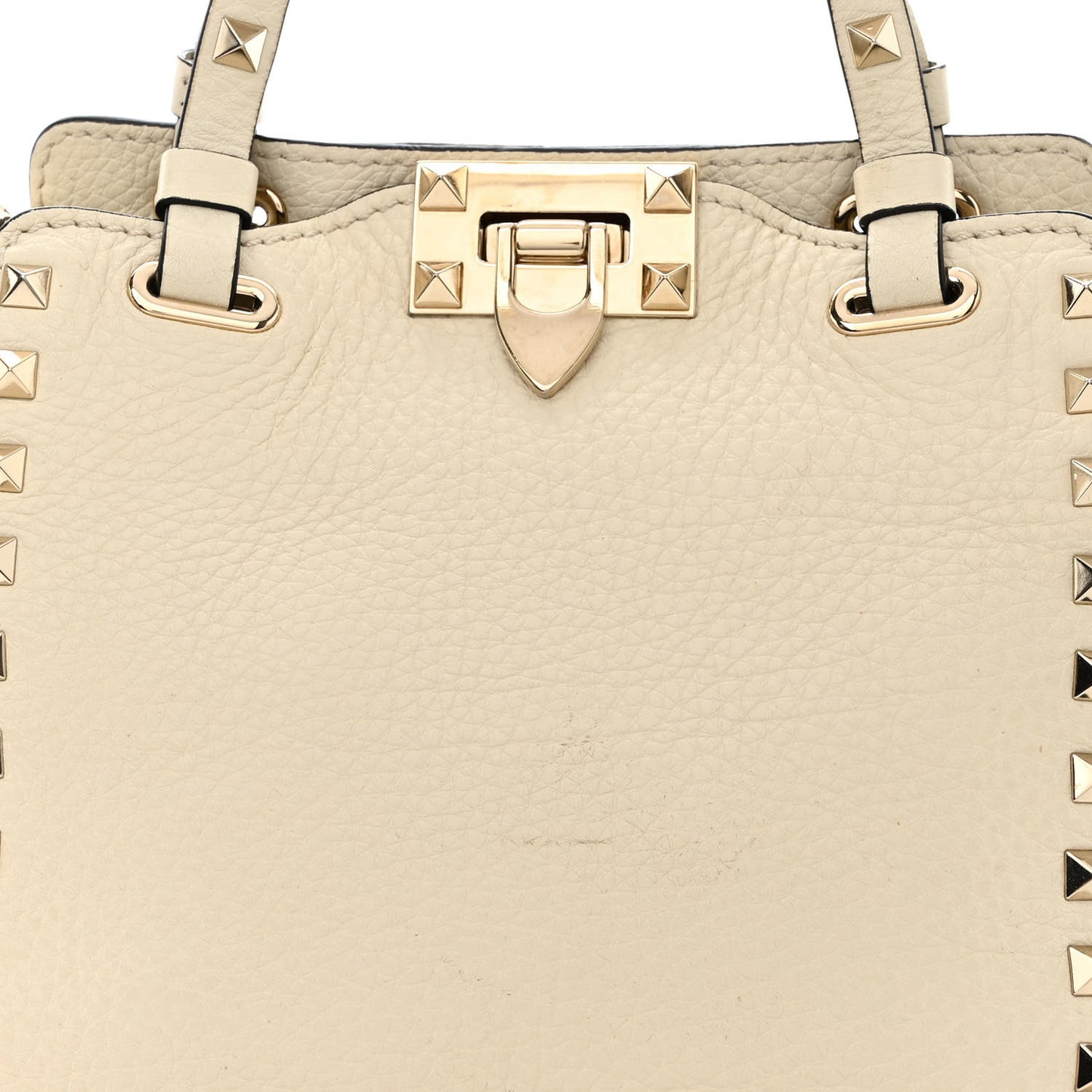 Pebbled Calfskin Mini Rockstud Tote Ivory
