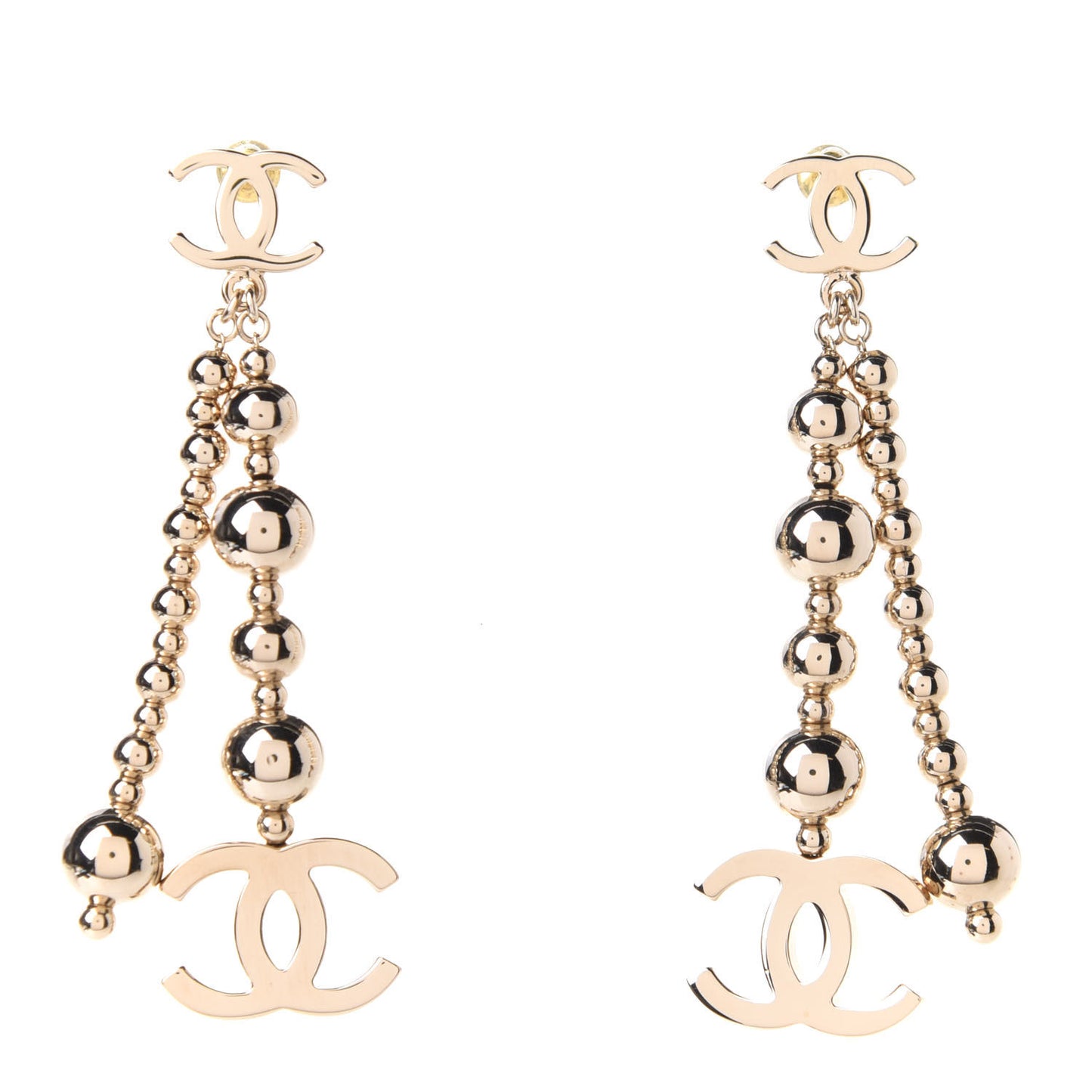 Metal CC Bead Drop Earrings Gold