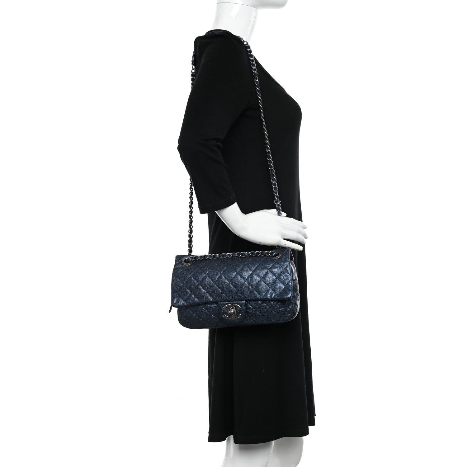 Chanel Iridescent Caviar Quilted Jumbo Easy Flap Dark Blue 2 of 10