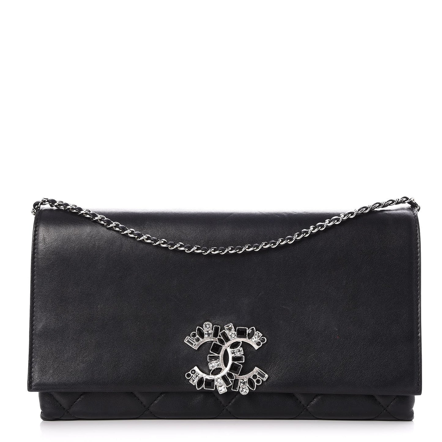 Lambskin Quilted Crystal CC Flap Black