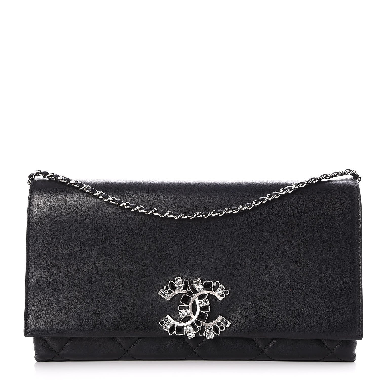 Chanel Lambskin Quilted Crystal CC Flap Black 1 of 7