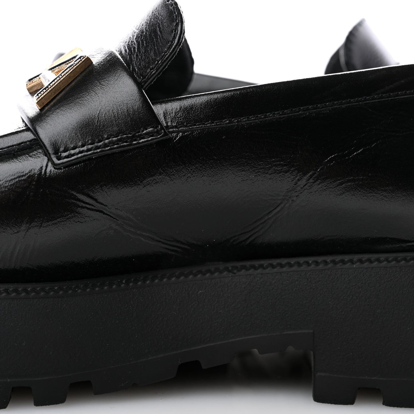 Shiny Calfskin Logo Loafers 36.5 Black