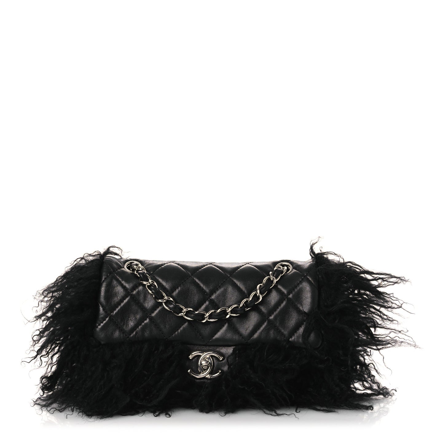 Lambskin Goat Fur Quilted Tibet Medium Flap Black