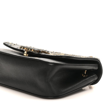 Chanel Calfskin Chevron Beaded Chain Mini Square Flap Black 10 of 10