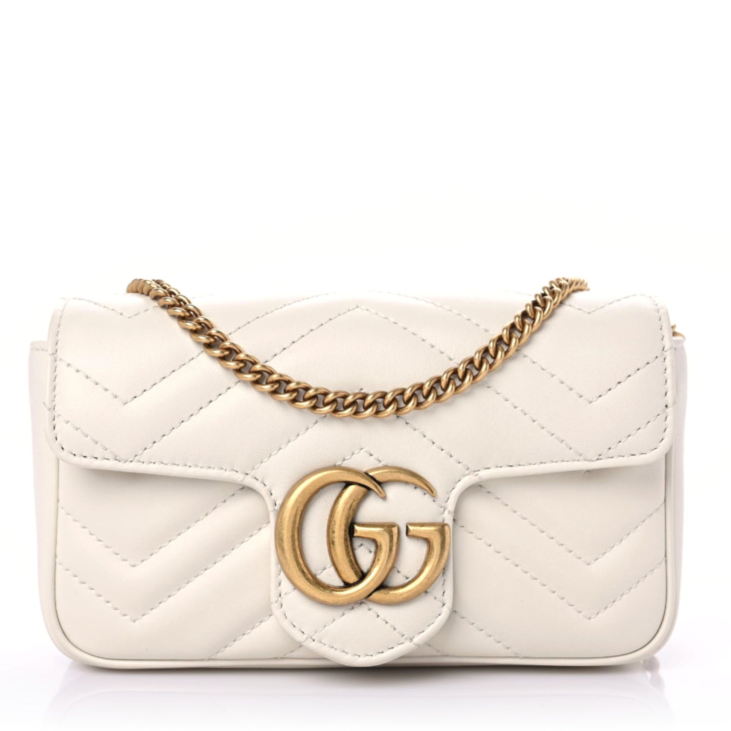 Calfskin Matelasse Super Mini GG Marmont Shoulder Bag White