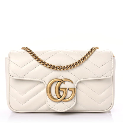 Gucci Calfskin Matelasse Super Mini GG Marmont Shoulder Bag White 1 of 9