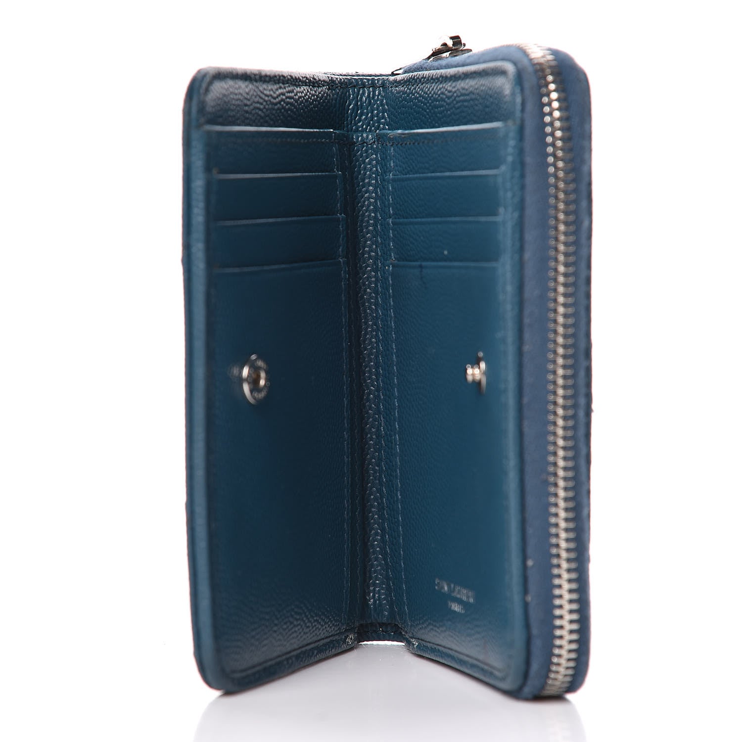 Saint Laurent Grain De Poudre Matelasse Compact Zip Around Wallet Peacock Green 5 of 21