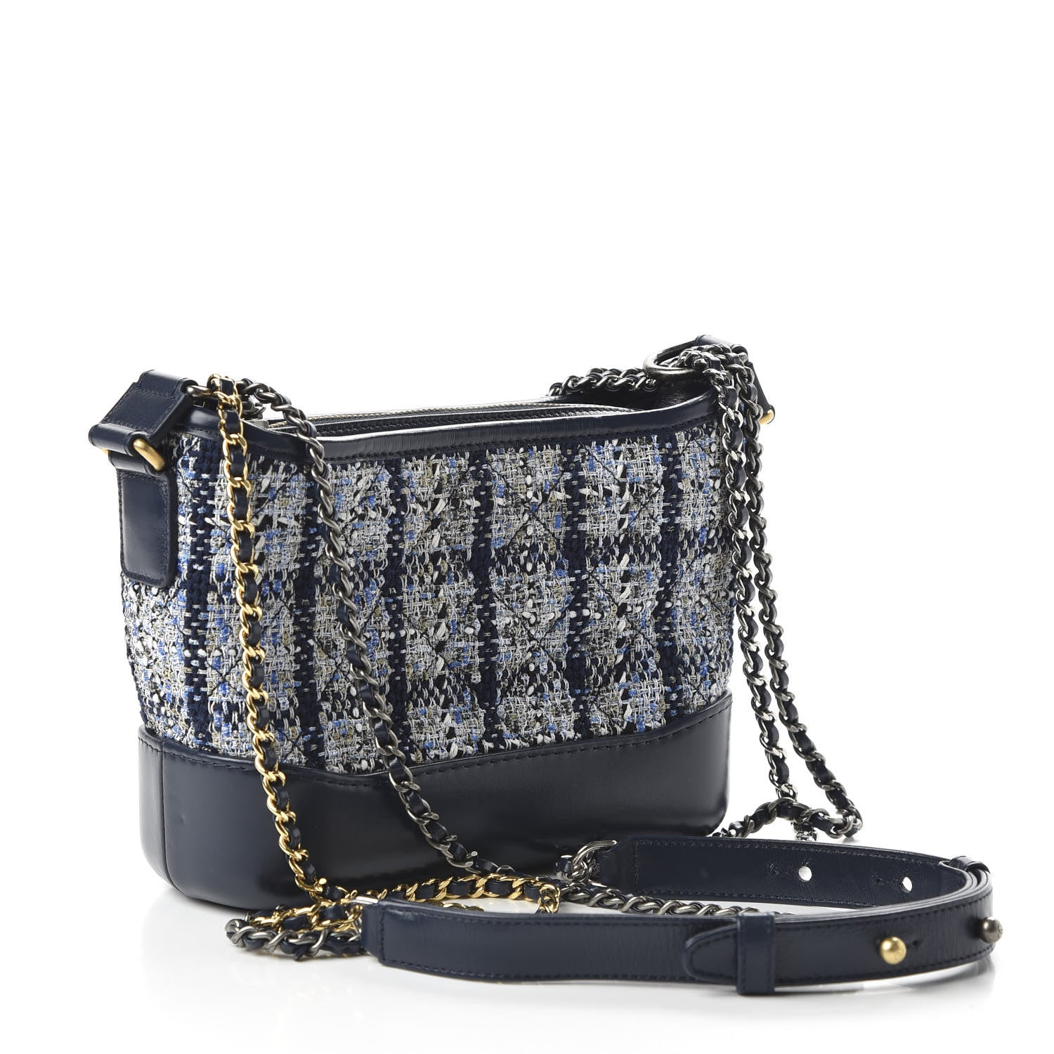 Chanel Tweed Calfskin Small Gabrielle Hobo Blue 3 of 10