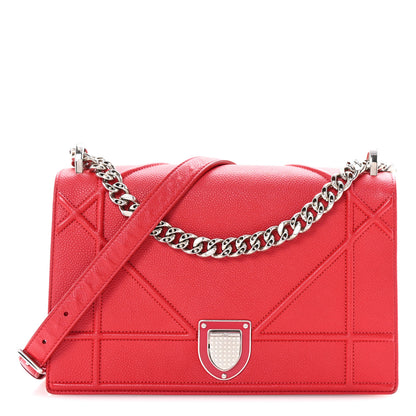 Christian Dior Grained Calfskin Medium Diorama Flap Bag Red 1 of 10