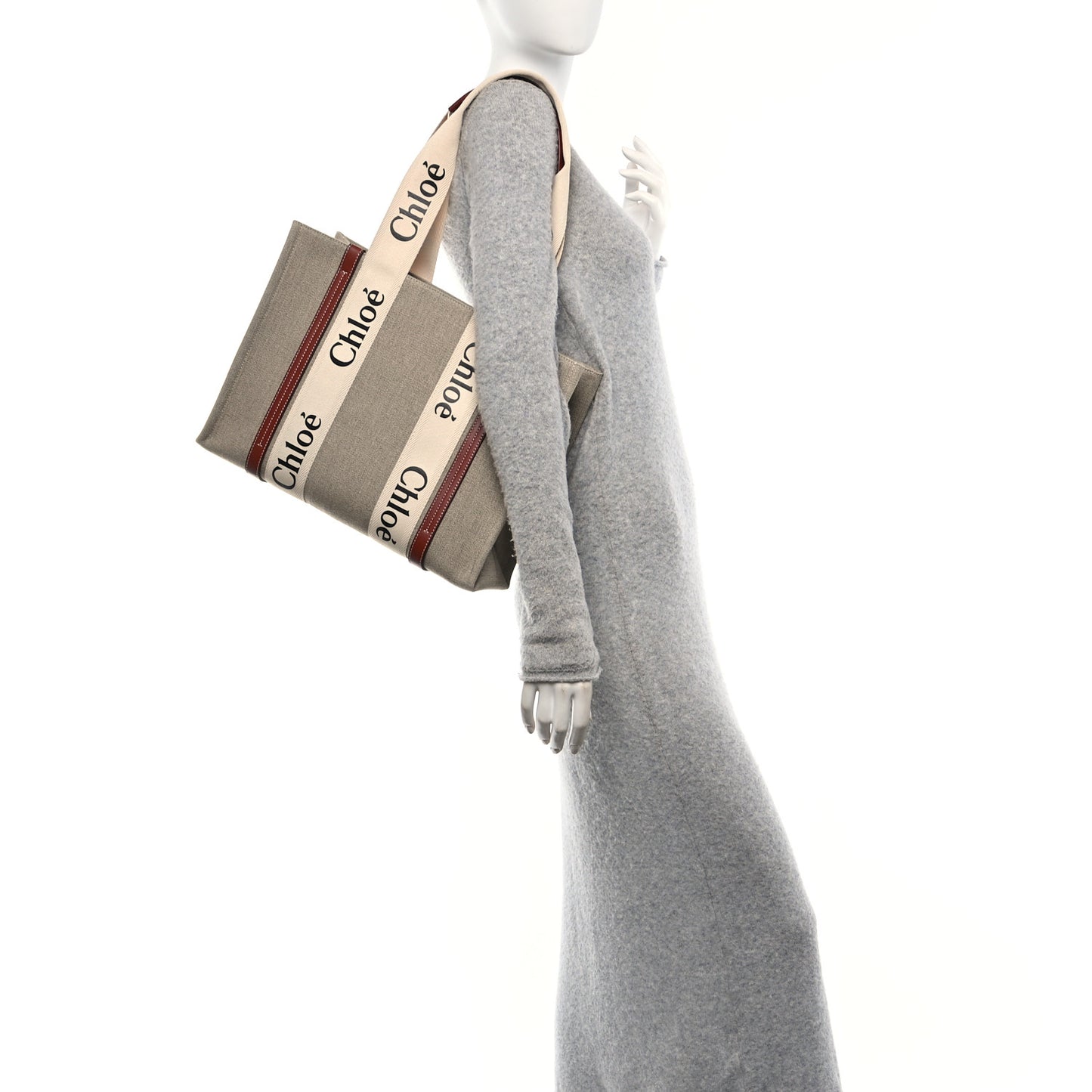 Linen Calfskin Medium Woody Ribbon Tote White Brown