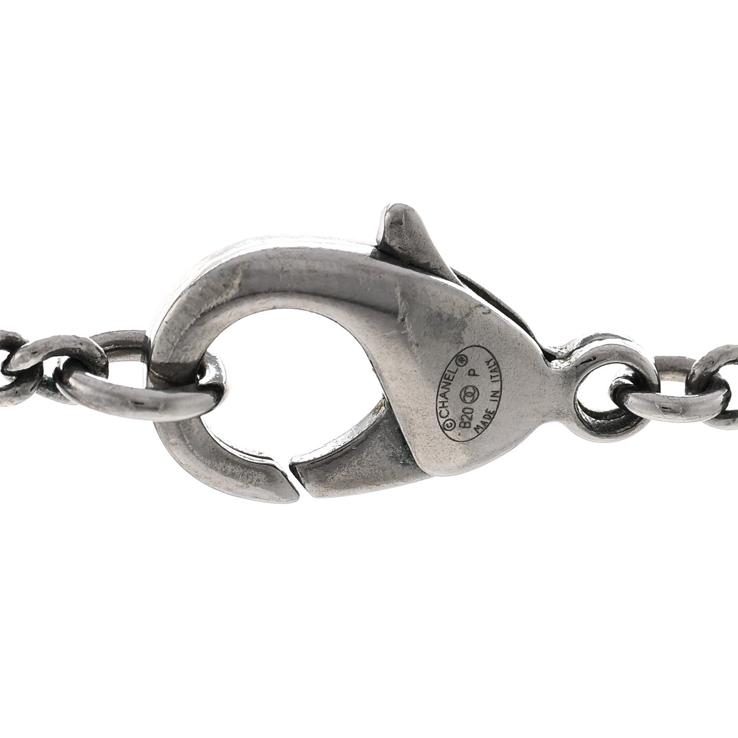 Chanel Metal Crystal Ruthenium Dog Tag Charm Necklace Black 5 of 6