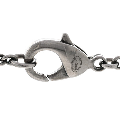 Chanel Metal Crystal Ruthenium Dog Tag Charm Necklace Black 5 of 6