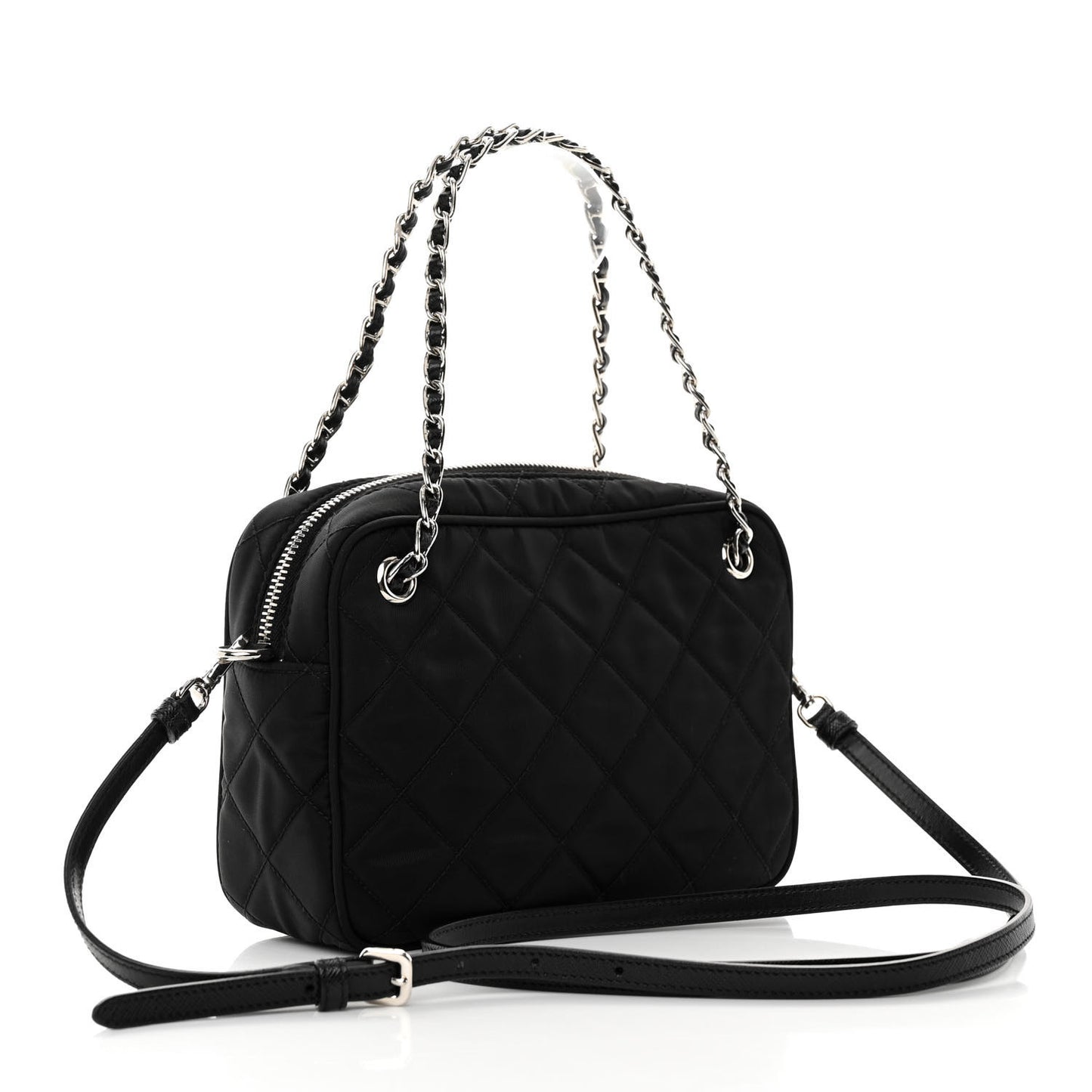 Nylon Tessuto Impuntu Quilted Bandoliera Crossbody Bag Black
