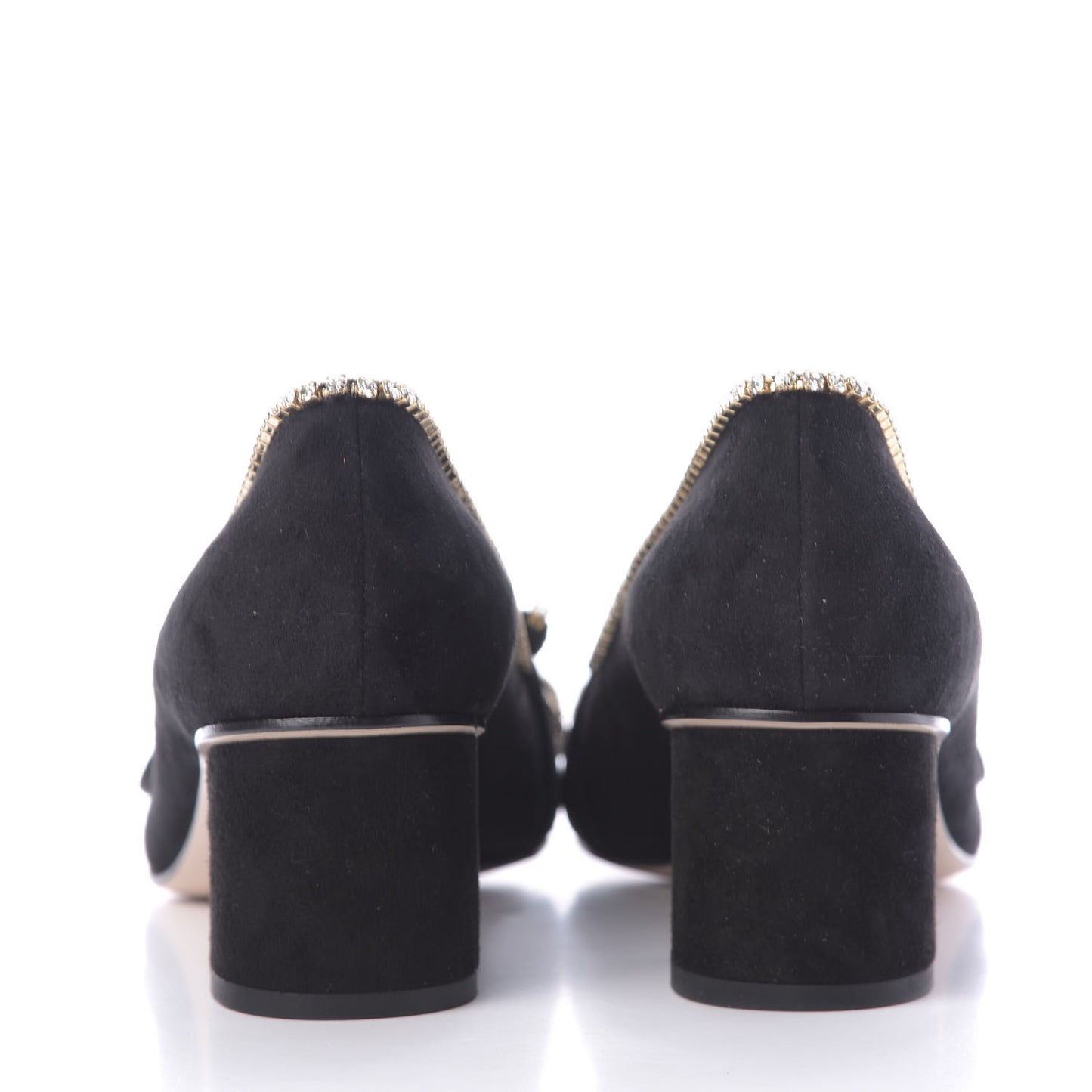 Kid Scamosciato Crystal GG Marmont Fringe 50mm Loafer Pumps 40.5 Black