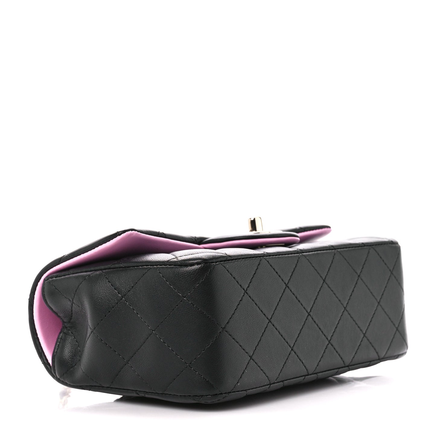 Lambskin Quilted Bi-Color Mini Top Handle Rectangular Flap Black Lilac