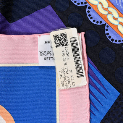 Hermes Silk Twill Duo Cosmique Scarf 90 Rose Pale Bleu Orange 4 of 6