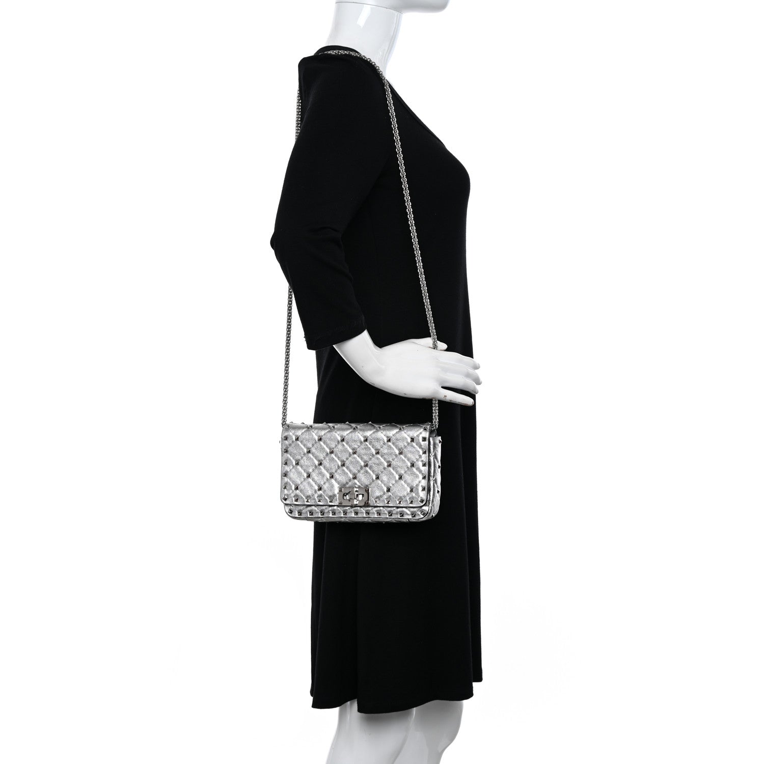 Valentino Garavani Metallic Nappa Rockstud Spike Shoulder Bag Silver 2 of 13