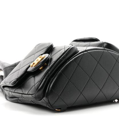 Chanel Shiny Lambskin Quilted Double Pocket Backpack Black 9 of 10