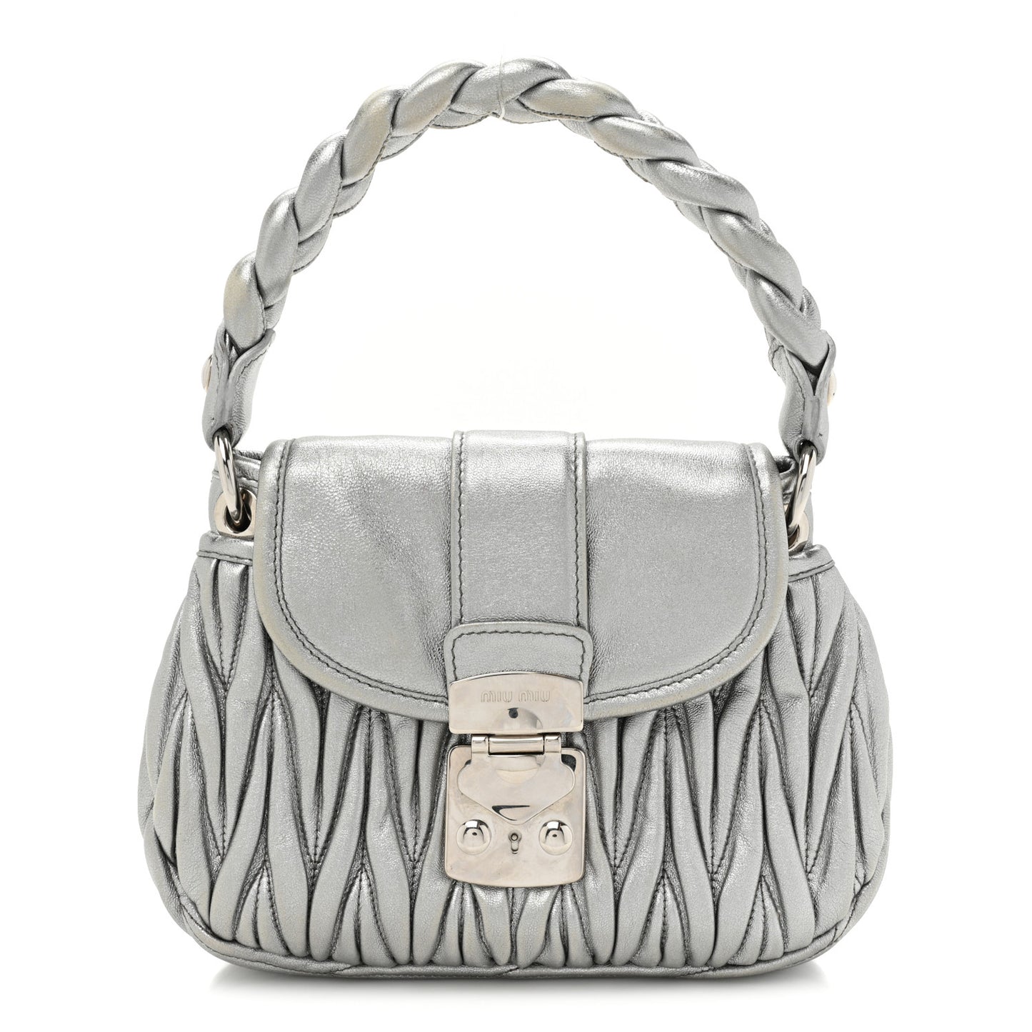 Metallic Nappa Matelasse Top Handle Tote Silver