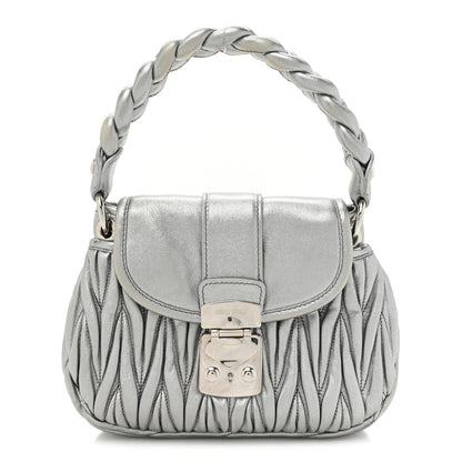 Miu Miu Metallic Nappa Matelasse Top Handle Tote Silver 1 of 12