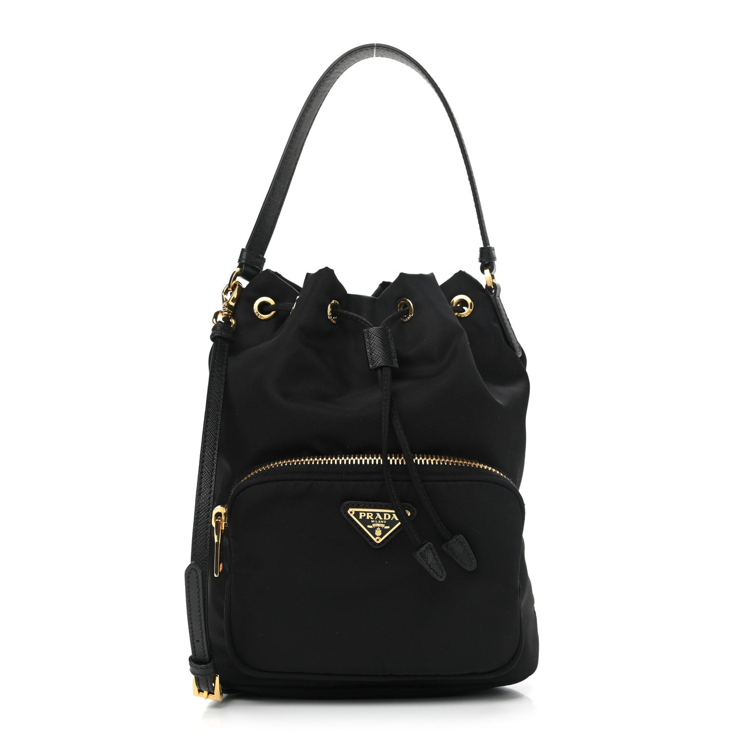 Saffiano Tessuto Nylon Mini Bucket Crossbody Bag Black