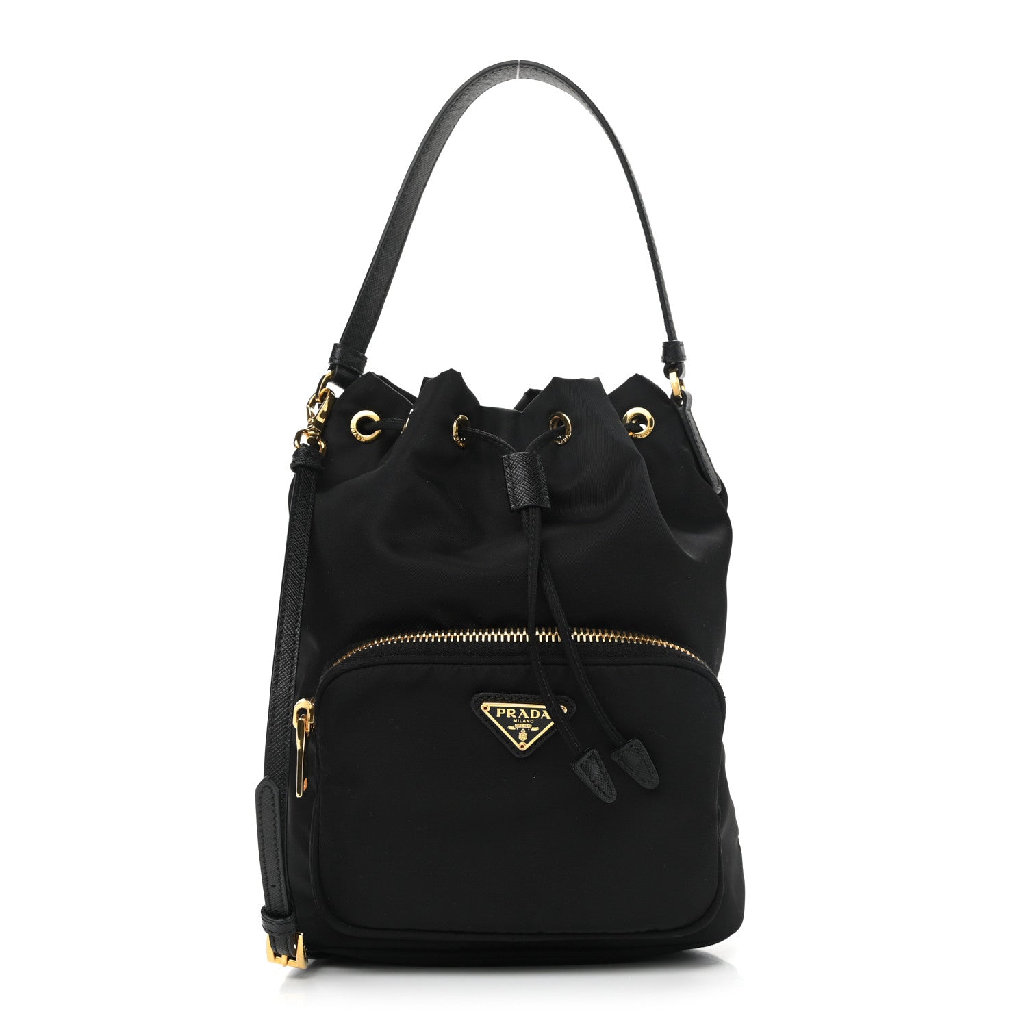 Prada Saffiano Tessuto Nylon Mini Bucket Crossbody Bag Black 1 of 9