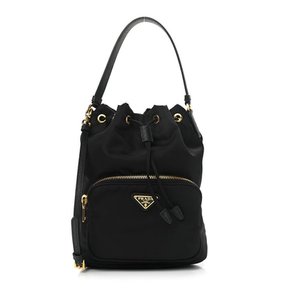 Prada Saffiano Tessuto Nylon Mini Bucket Crossbody Bag Black 1 of 9