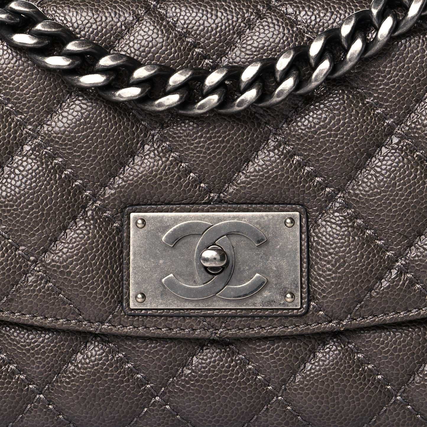 Glazed Caviar Flap Khaki