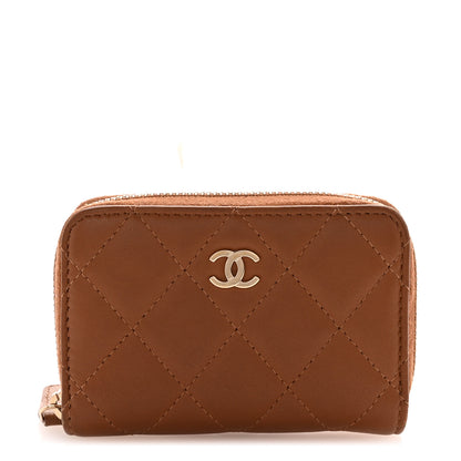 Chanel Lambskin Quilted Zip Around Coin Purse Wallet Brown 1 of 7